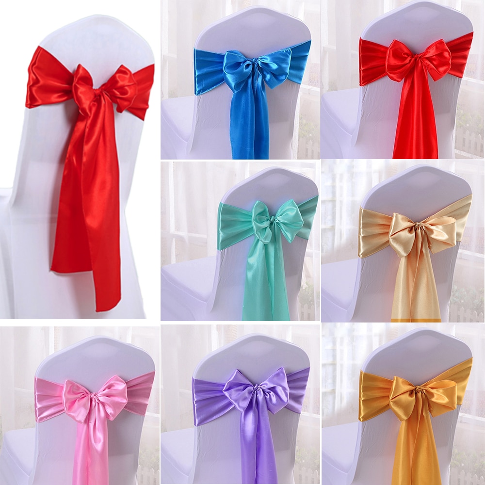 50 stücke Hochzeit Satin- Stuhl Schärpen Gold Hochzeit Stuhl Gürtel Band Organza BöGen Krawatte für Hochzeit Bankett Party-Veranstaltung Liefert pfirsich