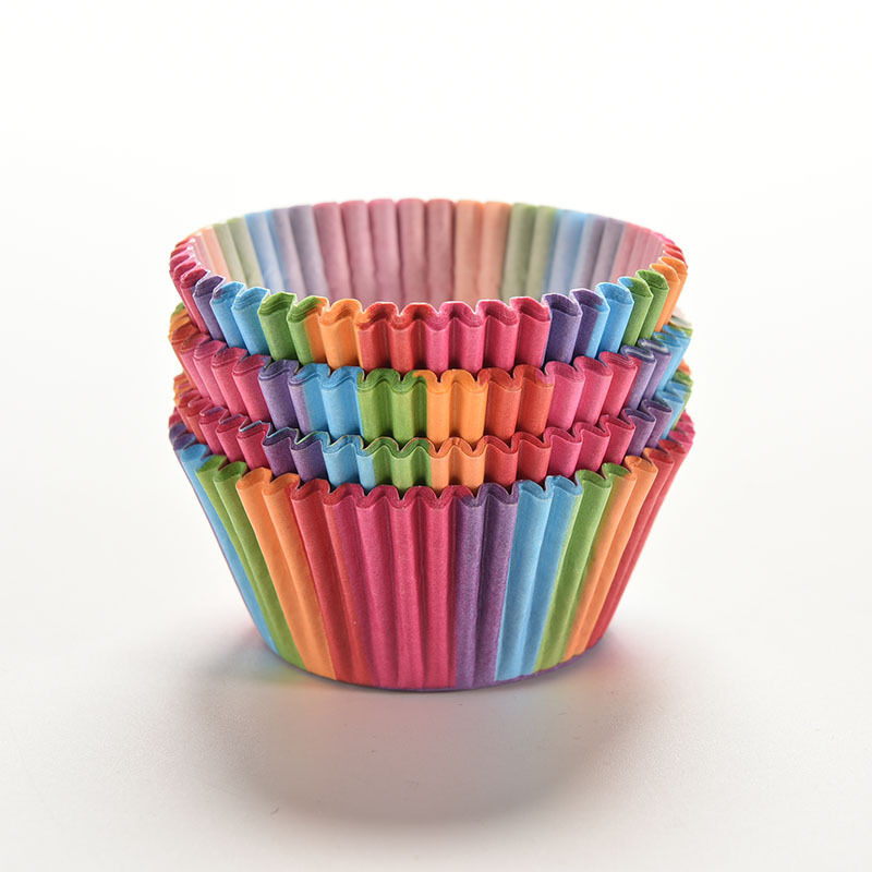 100 Pcs Rainbow kleur cupcakevoering bakken cupcake papieren vormpjes taartdoos Cup lade cakevorm decorating gereedschap