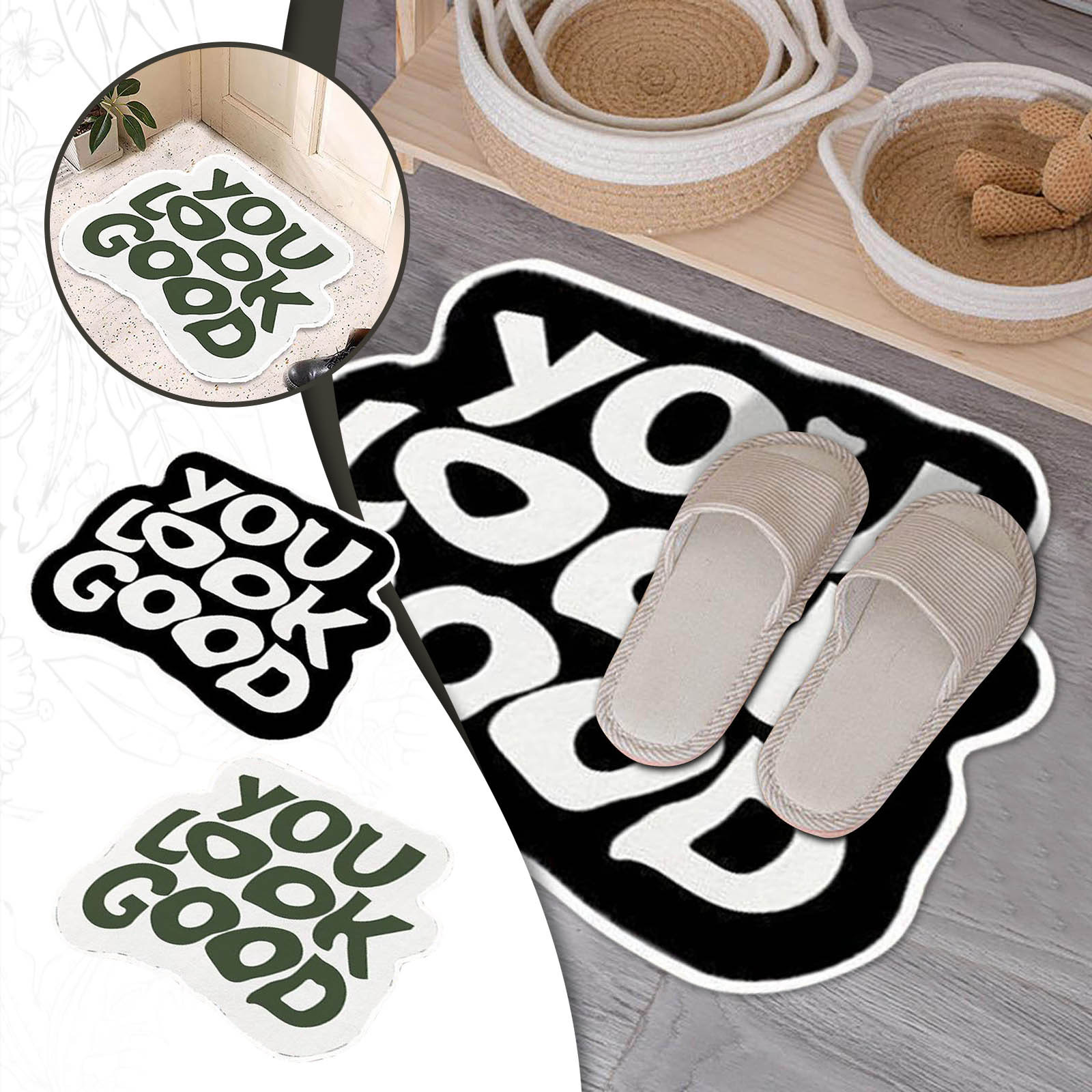 You Look Good Bath Mat Anti-Slip Bath Mat Bathroom Rug Absorbent Bath Mat English Letter Bathroom Mat 54*64CM