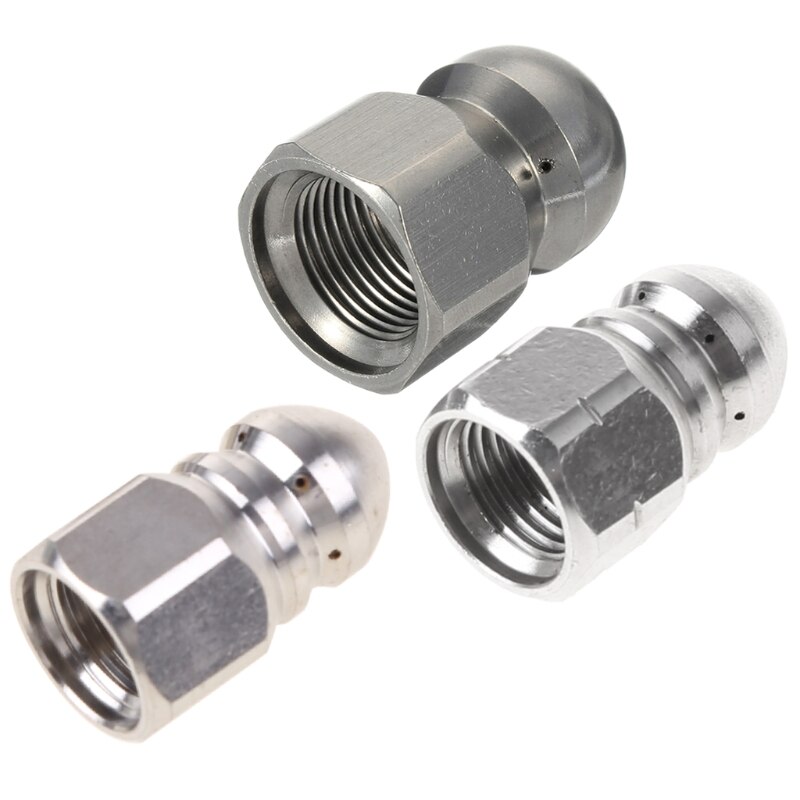 High Pressure Washer Stainless Steel Accessories G1 / 8 " G1 / 4 " G 3 / 8" Drain Sewer Cleaning Jetter Rotary Nozzle
