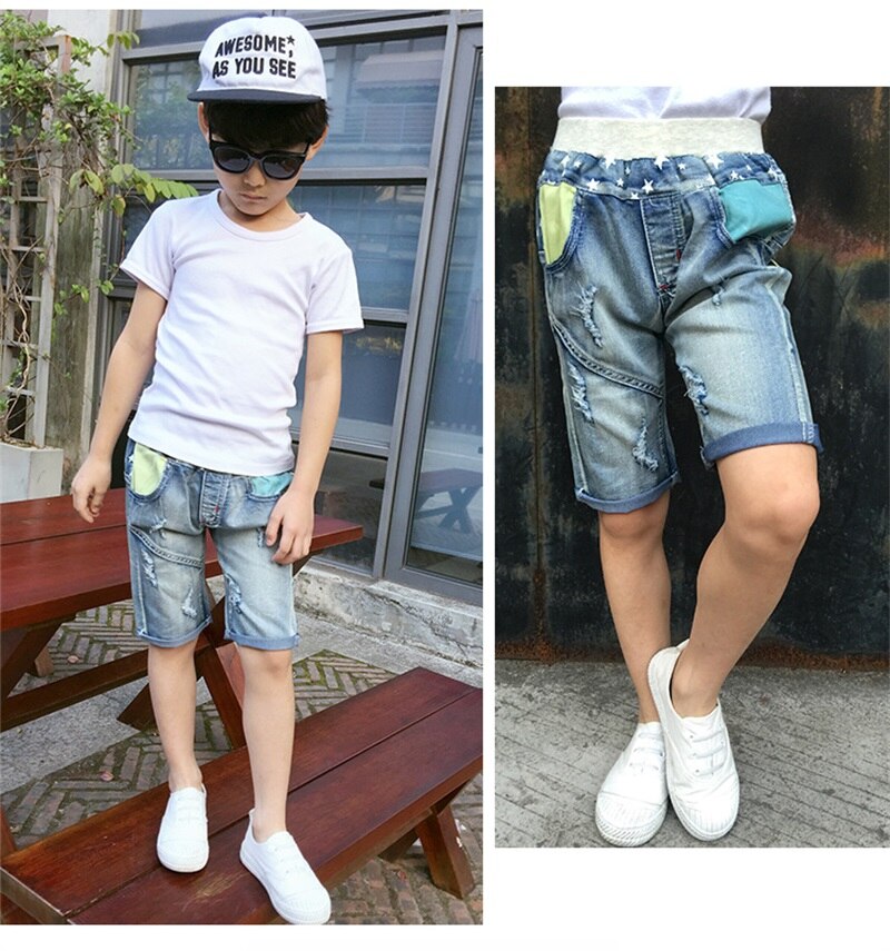 Pantalones cortos DE PEACH DE verano para bebés, pantalones vaqueros con cintura elástica, pantalones vaqueros a la altura DE la rodilla DE algodón para niños, ropa para niños