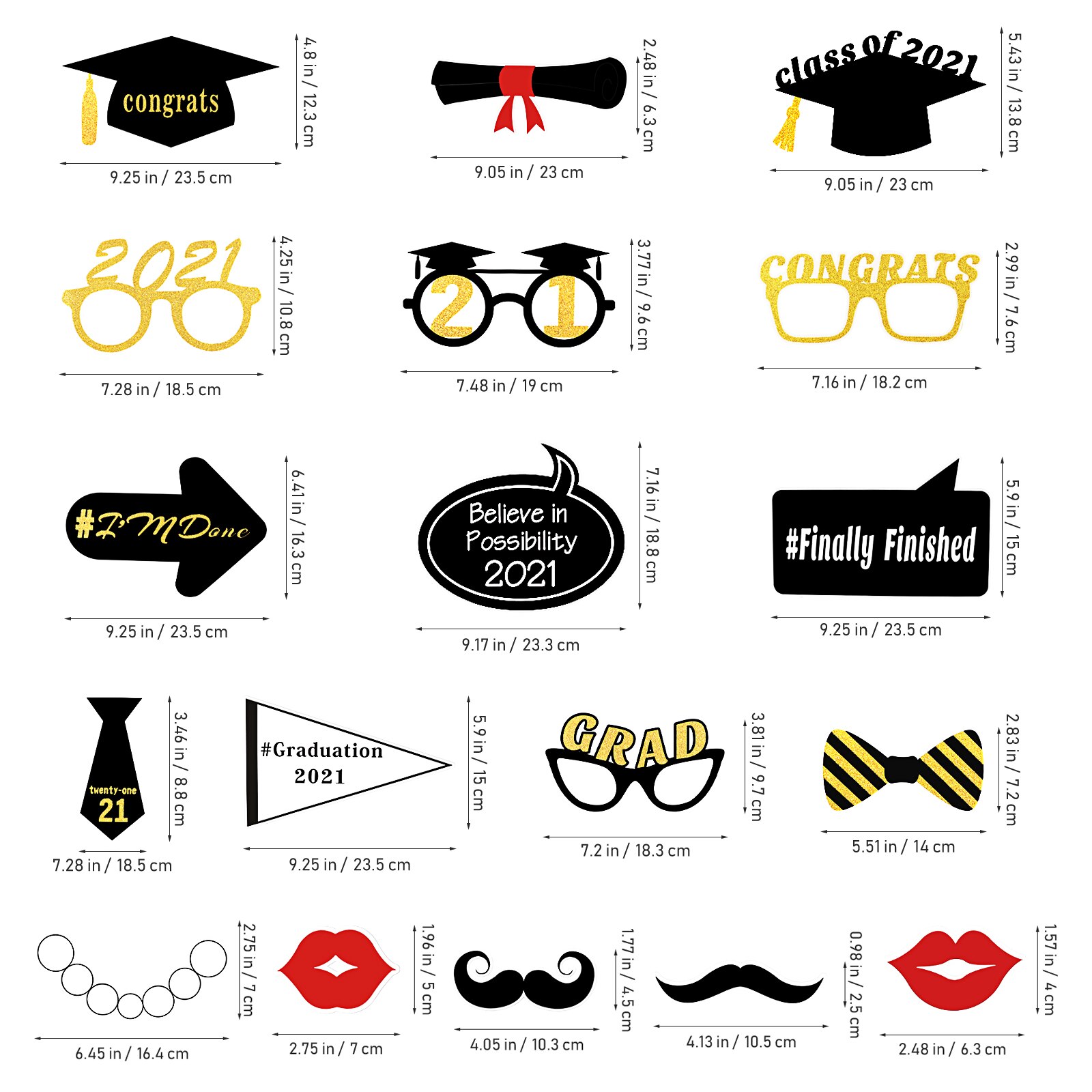 18pcs Graduation Photo Props Handheld Photo Booth Props Pre-Glued with Wooden Sticks for Taking Photos Graduation Seasons