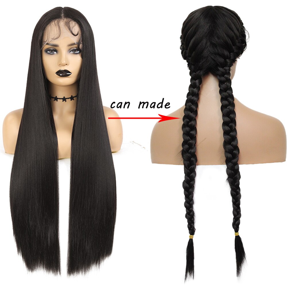 Long Double Braids Synthetic Lace Front Wigs with Baby Hair SOKU Middle PartHeat Resistant Fiber 2 Ponytail Braided Lace Wig