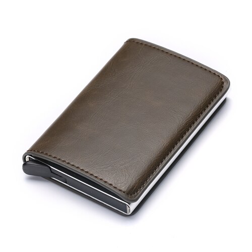 Bycobecy Rfid CreditCard Cardholder Blocking Men id Credit Card Holder Wallet Leather Metal Aluminum Business Bank Card Case: A COFFEE x-12