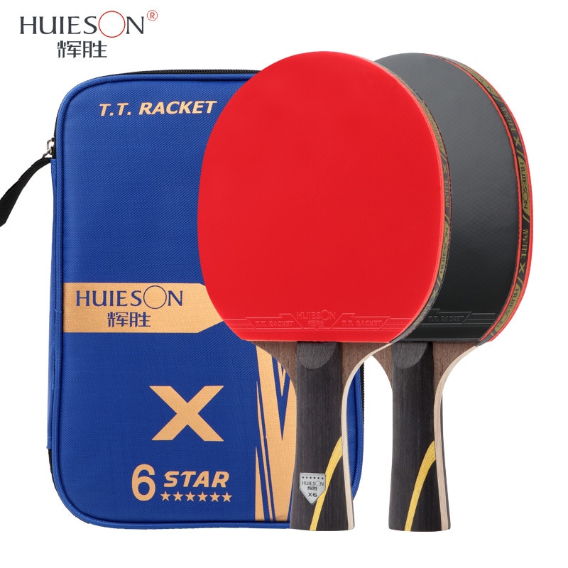 Huieson (2 Stuks) 6 Ster Tafeltennis Racket 5 Lagen Hout 2 Lagen Carbon Dubbelzijdig Pingpong Paddle Bat Training