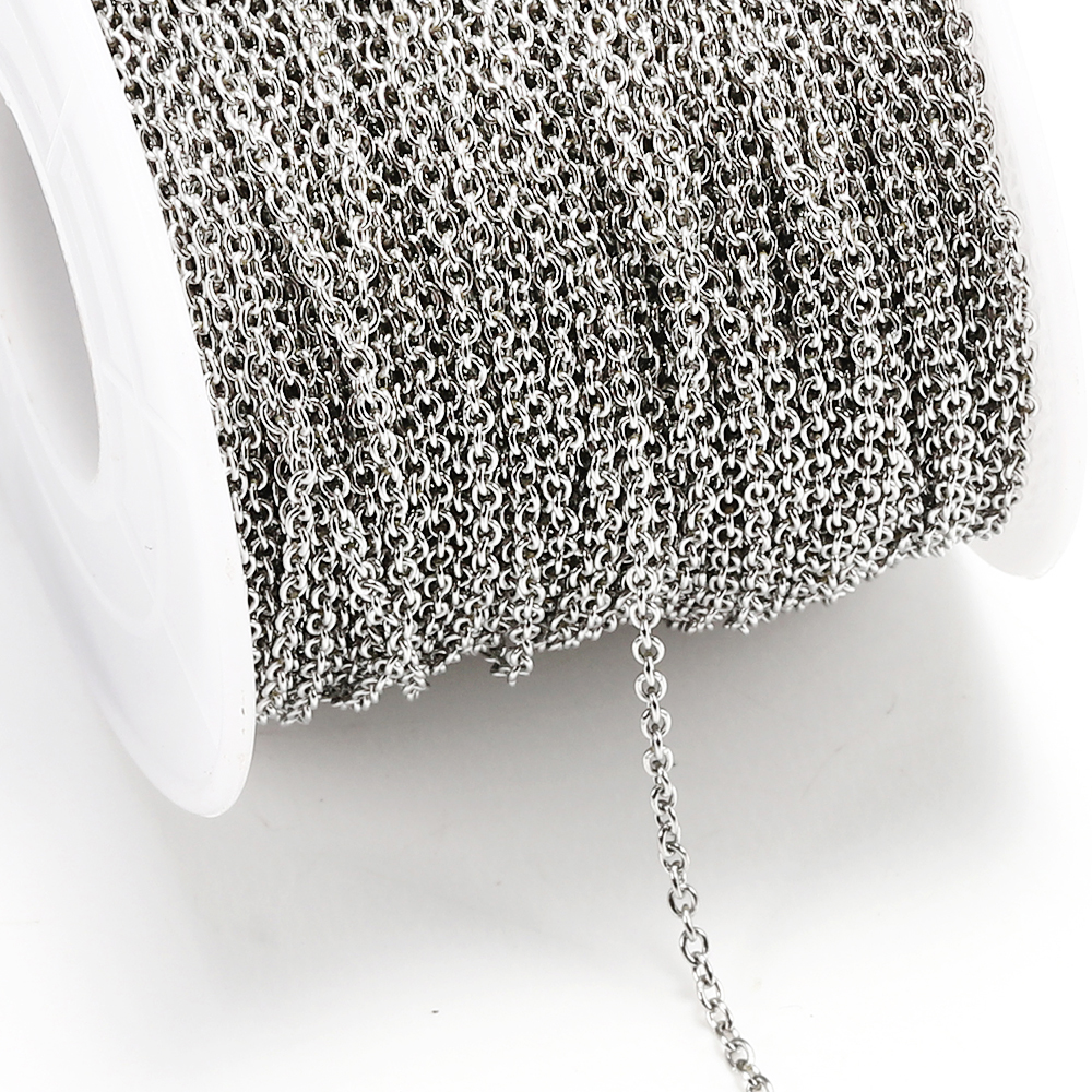 10 metros/rollo de cadenas de Cable de eslabones en forma de O de acero inoxidable, cadena cruzada redonda para pulsera, collar, fabricación de joyería, Color plateado DIY