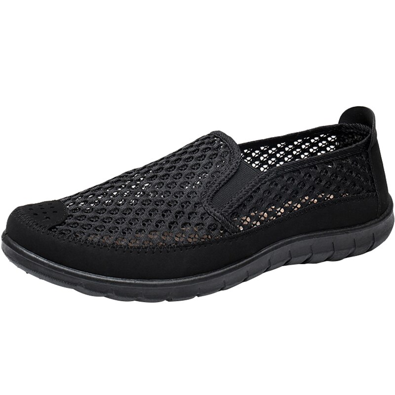 Zapatos casuales de malla de verano para hombre, mocasines de malla transpirables, suela suave, zapatillas de deporte de malla para hombre de talla media y alta: Negro / 8
