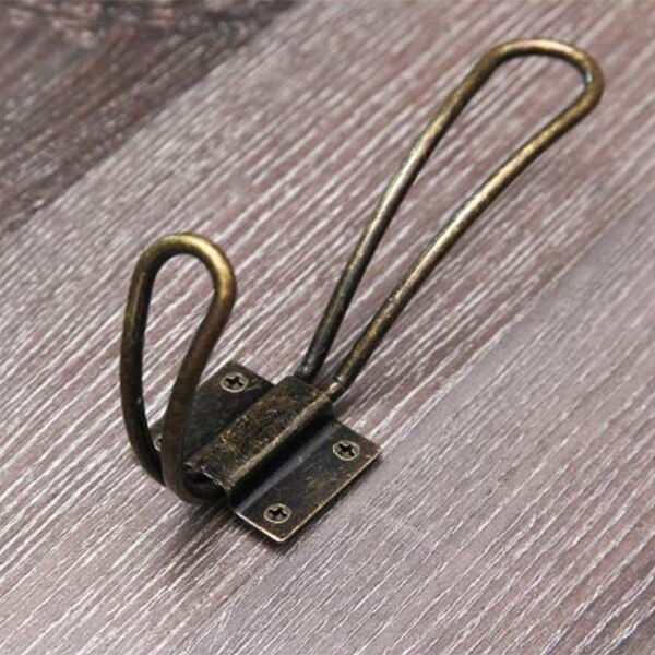 Antieke kapstokhaken voor aan de muur,  - 10 vintage dubbellaagse hangers met grote schroeven - harde antieke industriële zware haak