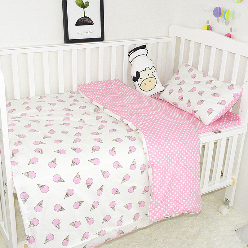 3Pcs Baby Bedding Set Cotton Crib Bedding Set Crib Kit Include Duvet Cover Pillowcase Bed Sheet: Ice Cream