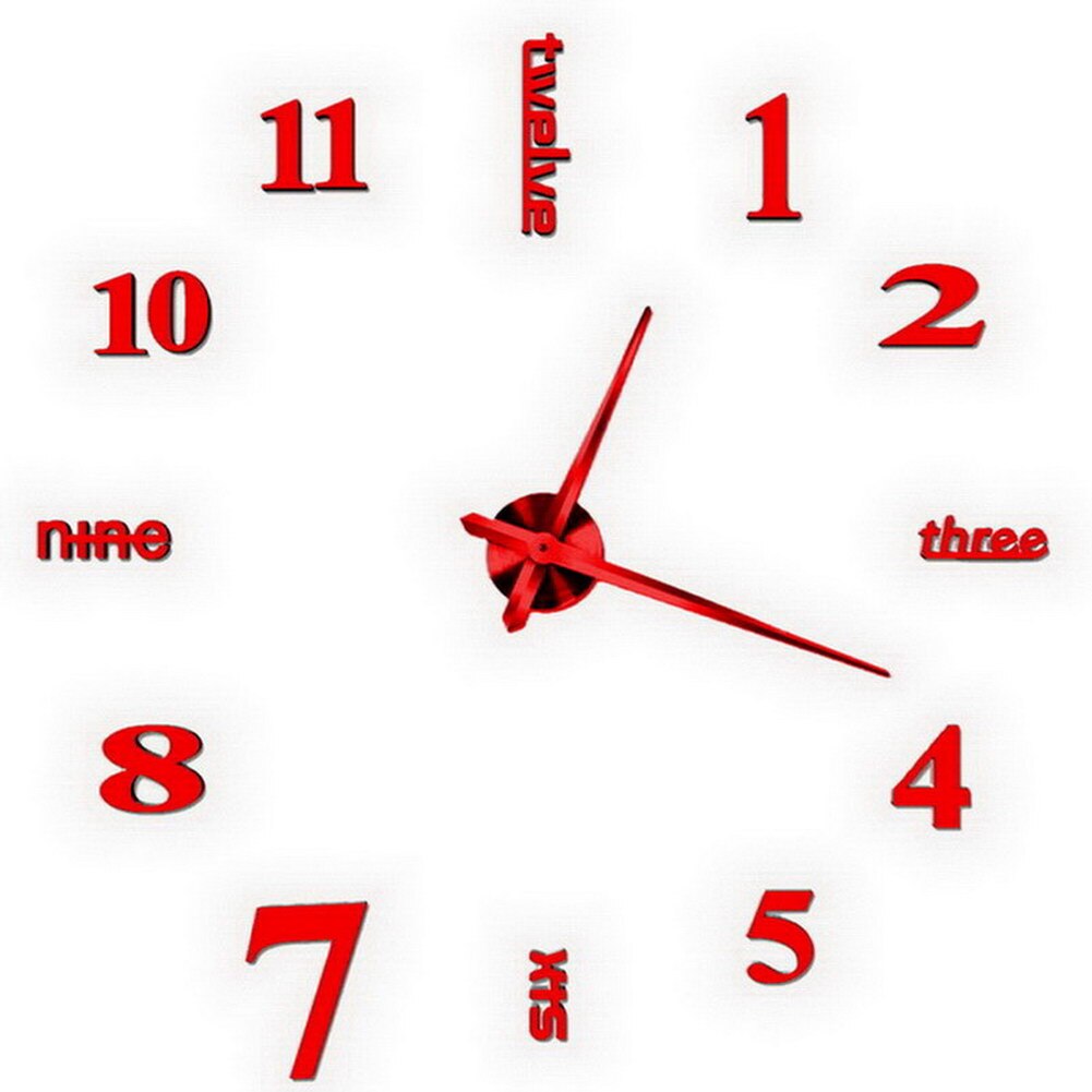 3d spiegel stille klok diy digitale klok woonkamer slaapkamer decoratie  tp899: Rood