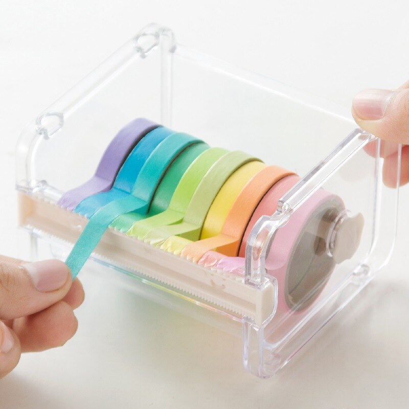 Praktische Transparante Plastic Plakband Washi Tape Dispenser Office Desktop Tape Houder Met Tape Cutter