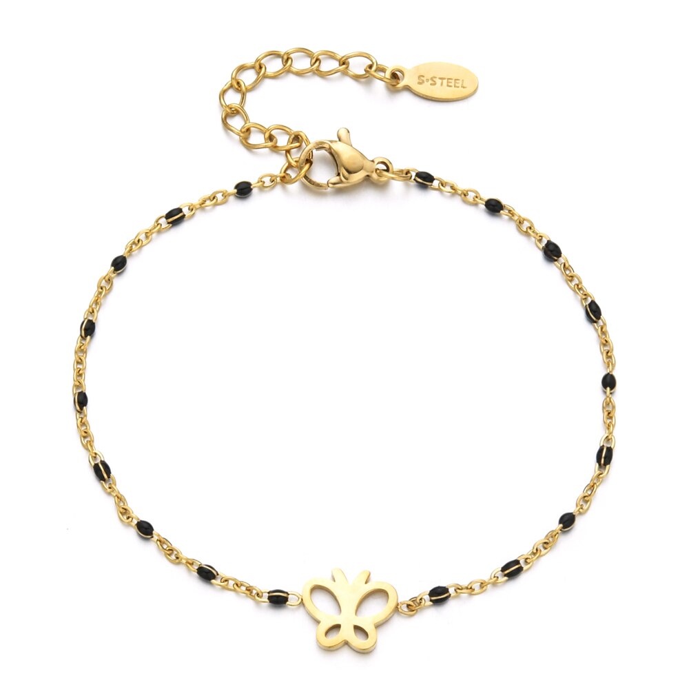 Zmzy eenvoudige ketting, schattige vlinderarmbanden en bangles voor vrouwen, roestvrijstalen trouwsieraden, pulseira: Zwart geweer verguld