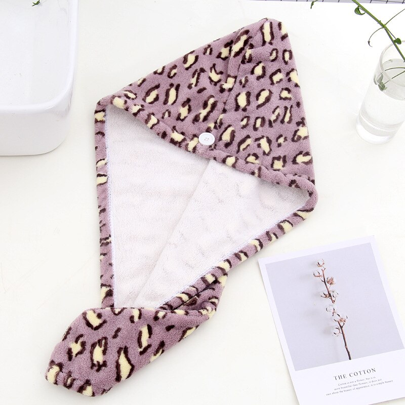Serviette de séchage de cheveux de velours de corail serviette de cheveux d'impression de léopard de microfibre: VIOLET