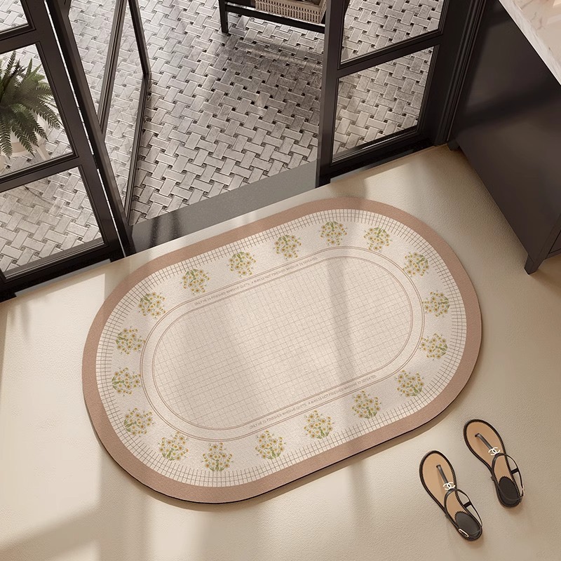 VIKAMA Flower Diatom Mud Bathroom Quick-Drying Absorbent Foot Mat, Home Entrance Door Floor Mat, Home Decoration