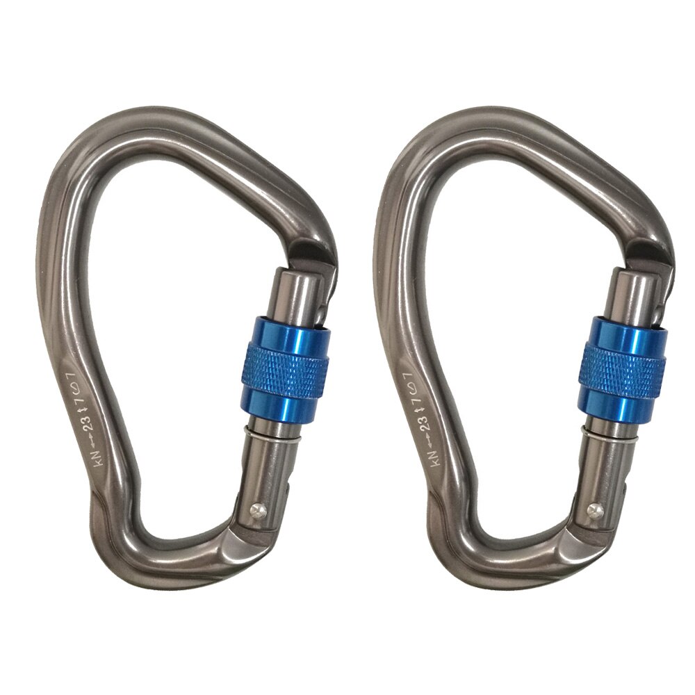 23KN Rock Climbing Srewgate Master Lock Carabiner Safety Buckle Security Twist-lock Lock Tree Carving Equipment Gear: 2PC
