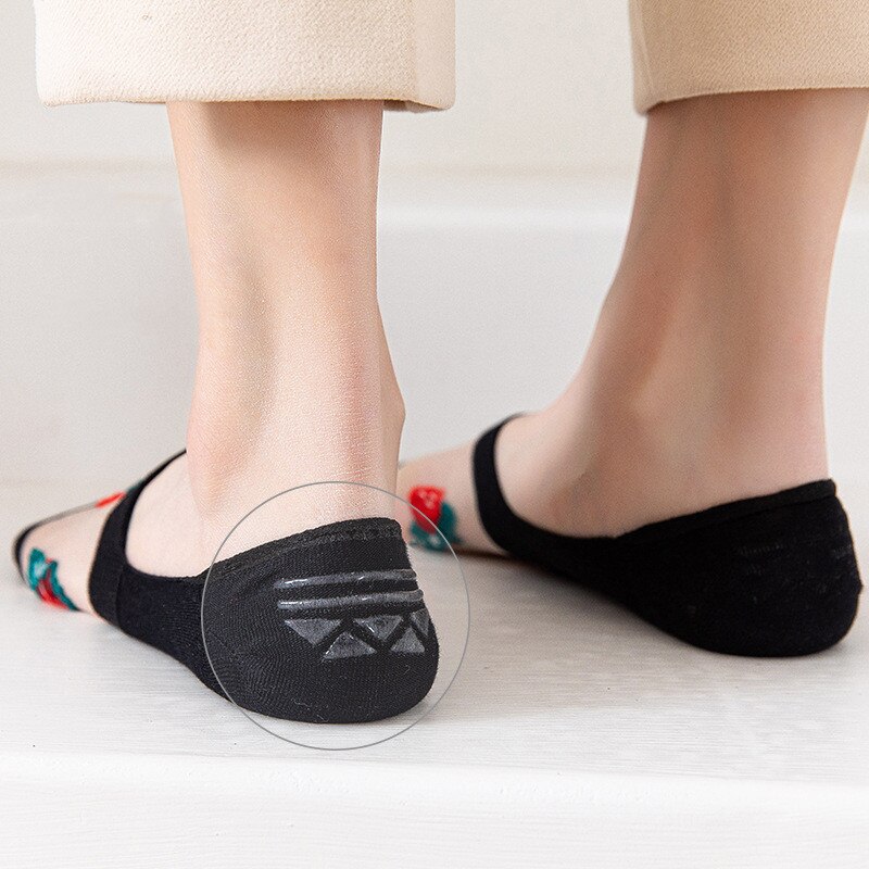 Crystal Silk Woman Socks Silicone Non-slip Invisible No Show Socks Fruit Print Summer Thin Breathable Low Cut Ankle Boat Socks