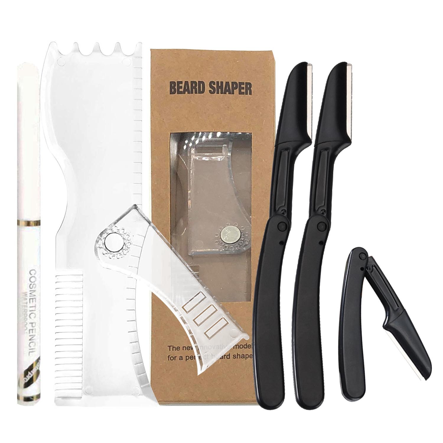 Baard Shaper Kit Verstelbare Baard Stencil Tool Voor Mannen 3 In 1 Baard Gids Vormgeven Styling Tool Roterende Snor Sjabloon Liniaal: Donker Kaki