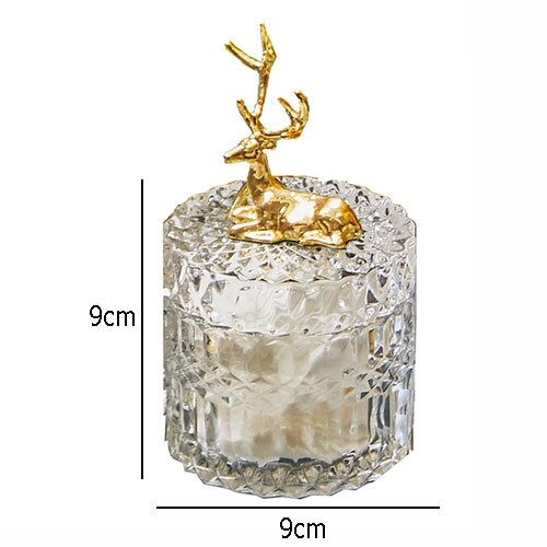 Glass Storage Jars Tea Canister Candy Pot Golden Deer Decorative Storage Jar with Cover Spice Organizer Box Kitchen Supplies: B-small