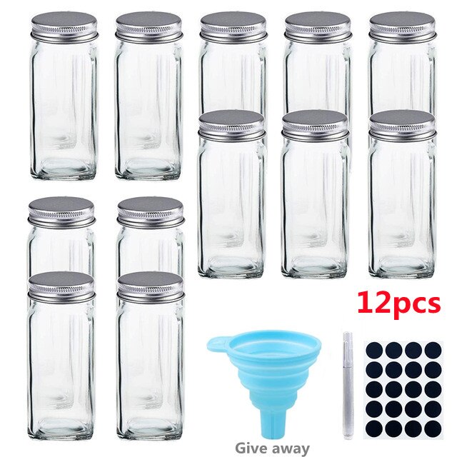 5 -12 Blikjes Set, Glas Kruidkruik, Kruiderij Dispenser, Zout En Peper Shaker, spice Fles, Keuken Accessoires: 12pcs