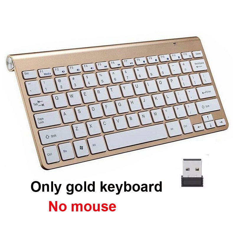 Cliry 2.4G Draadloze Toetsenbord en Muis Mini Multimedia Toetsenbord Muis Combo Set Voor Notebook Laptop Mac Desktop PC TV kantoor: Only Gold Keyboard