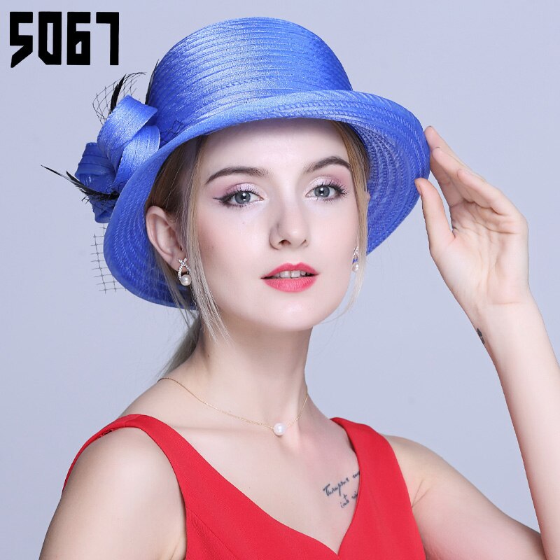 Lady Fedoras Hat Girl Summer Organza Cap Version Dome Hat British Shopping Adjust Fedoras Cap Shading Hats A67: Blue