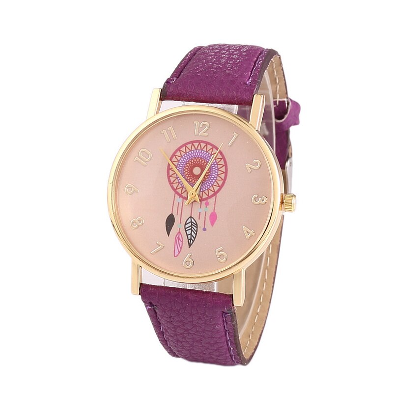 Reloj atrapasueños de para mujer, relojes casuales, de cuero, de cuarzo, LZ4097: Púrpura