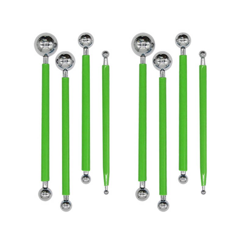 4 Stks/set Suiker Carft Fondant Cake Decorating Carving Tool Rvs Dome Molding Kit Bal Stokken Polymeer Klei Gereedschap: green