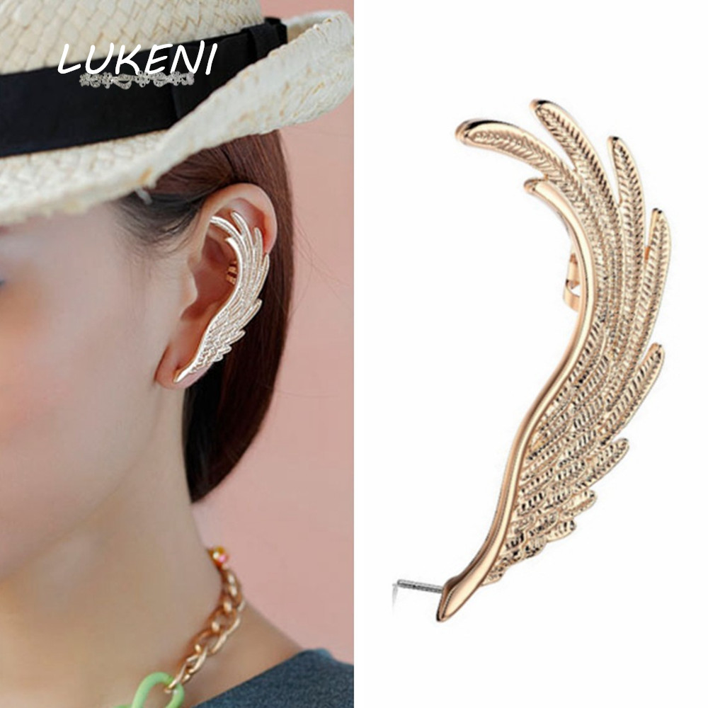 LUKENI 2Pcs/Lot Jewelry Punk Feather Long Ear Cuff Earring Jackets For Women And Men EJ010