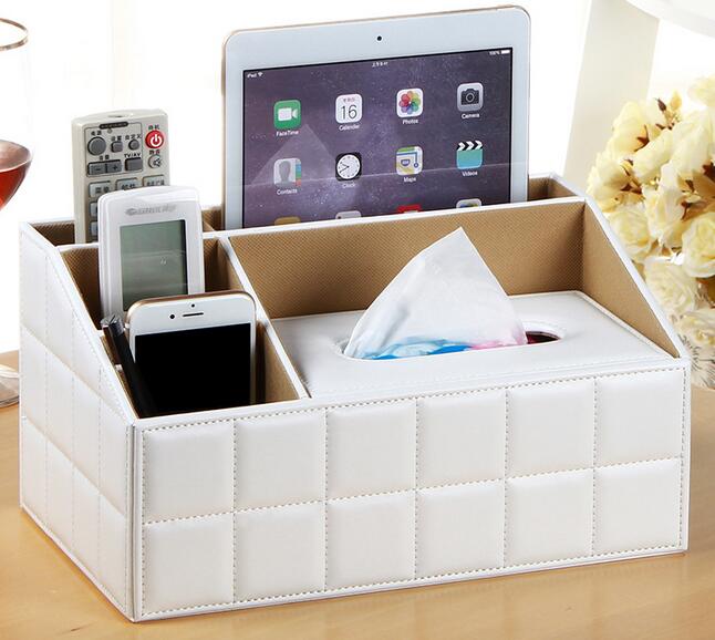 Multifunctional Desk Organizer Pad Notebook File Box Holder-Business Card/Pen/Pencil/Mobile Phone/Stationery Storage Organizer: Plaid White
