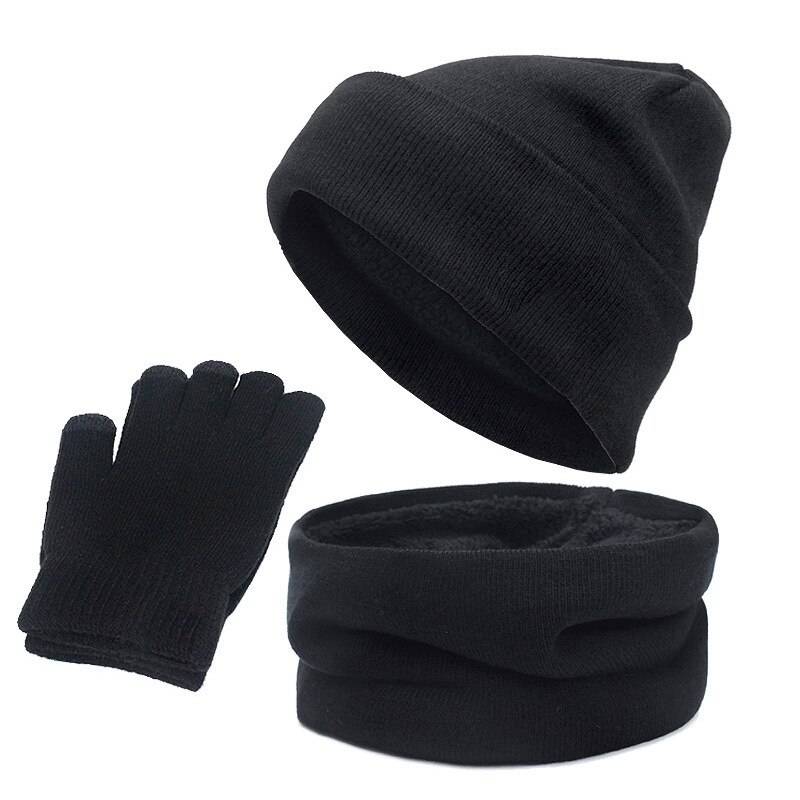 Pluss fløyels skjerf lue hanskesett varme luer berøringsskjerm hansker lue dame hansker sett luer gorras hombre panser caps menn: 1