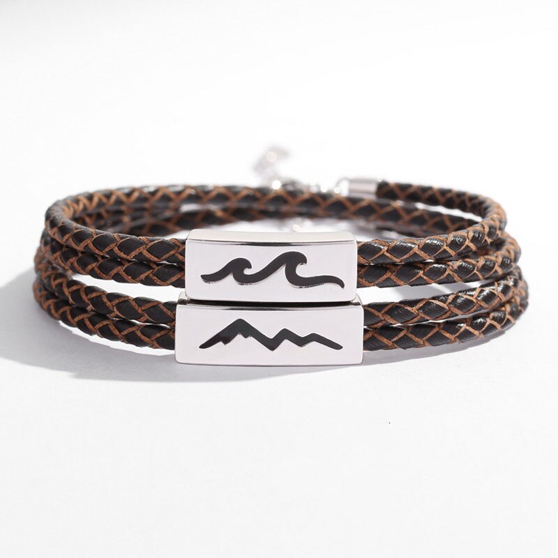 Silvology 925 Sterling Silber Leder Seil Armbänder Meer Eid Berg Versprechen Paar Armbänder Für Liebhaber Elegante Schmuck