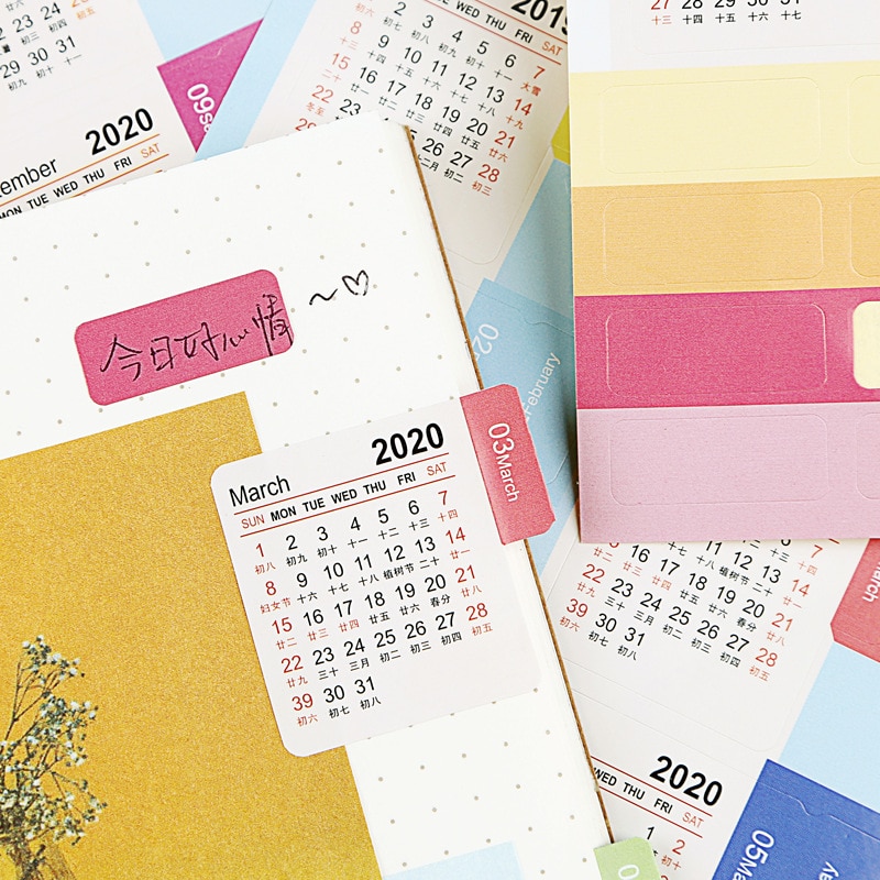 2 Pcs/Pack Year Mini Calendar Stationery Decorative Index Stickers Calendar Sticker