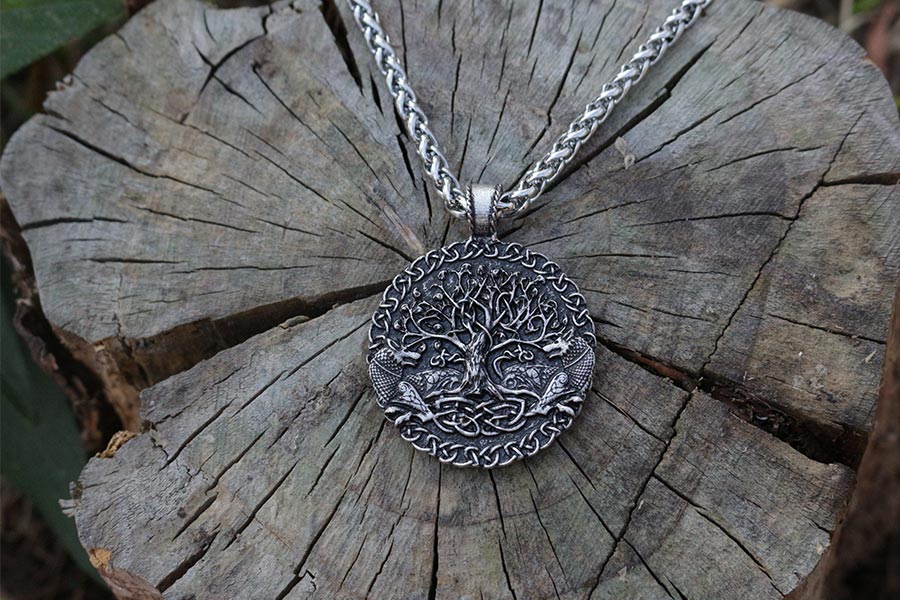 Lanseis 1 stks Twee wolven sigil opdracht Celt wolf hanger twee wolven levensboom en wereld boom sieraden viking mannen ketting