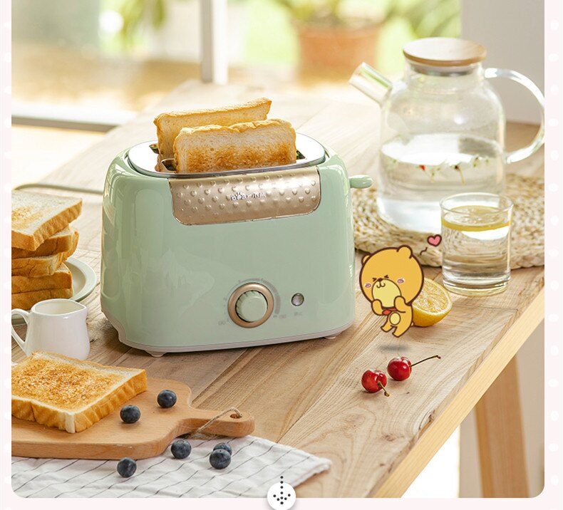 220V Household Electric Bread Baking Machine Mini Toaster Portable Breakfast Maker 6 Gear Auto Multi Bread Machine EU/AU/UK/US: green