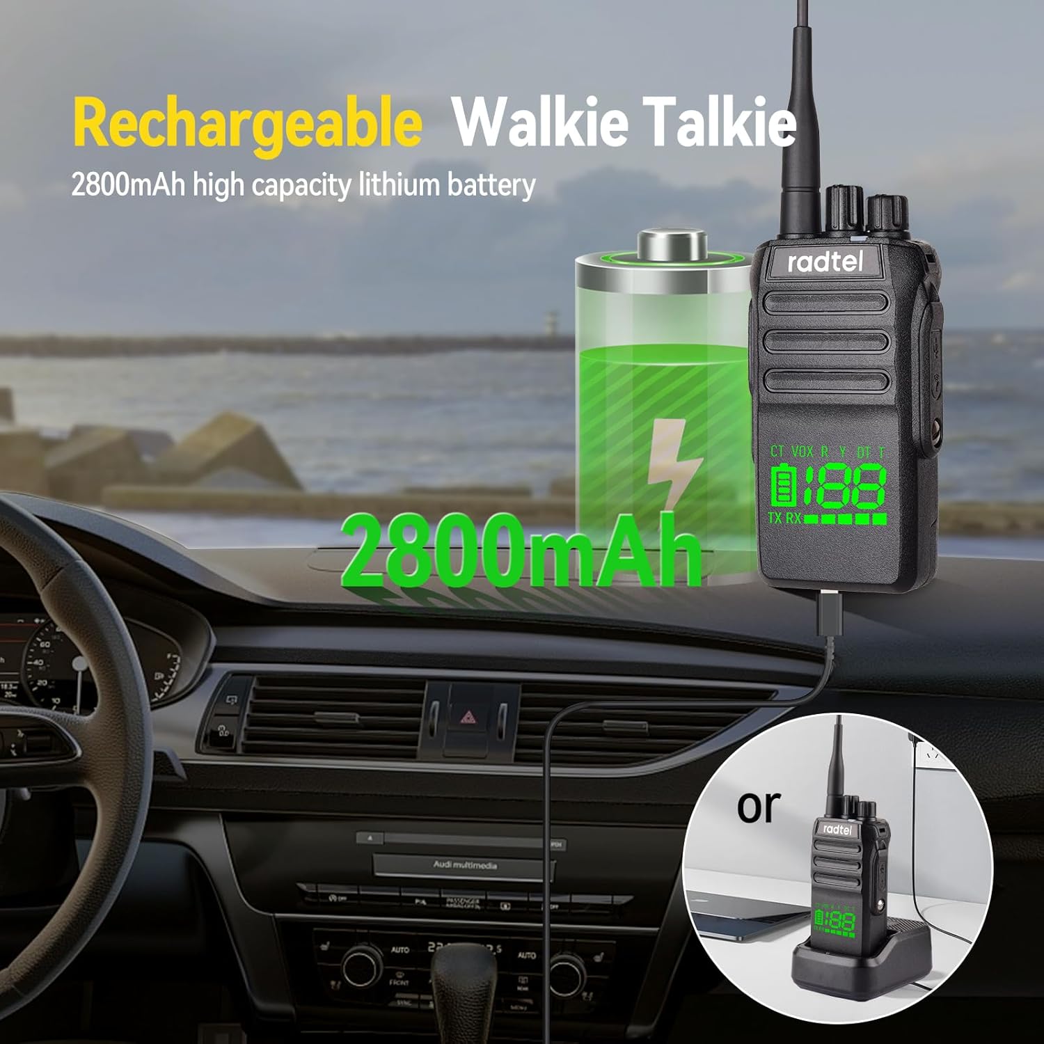 Radtel RT-493 10 W IP67 Wasserdichtes UHF 400–470 MHz Business-Funkgerät 199 Kanal, schnelle Kopierfrequenz, Walkie-Talkie, USB-C