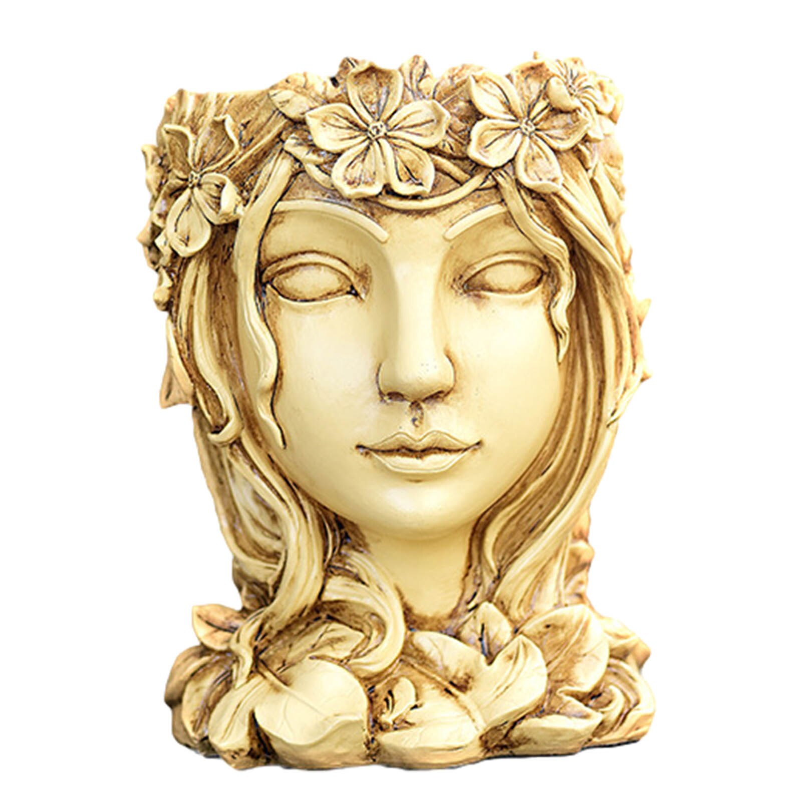7.9 Inch Goddess Head Planter Statue Resin Flower Pot Succulent Plants Pot Garden Ornament Home Decoration: Wood color