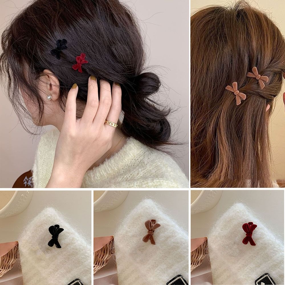 Horquilla de terciopelo con lazo para mujer, accesorios para el cabello, herramientas de peinado, pinzas para el cabello con lazo, Mini horquillas