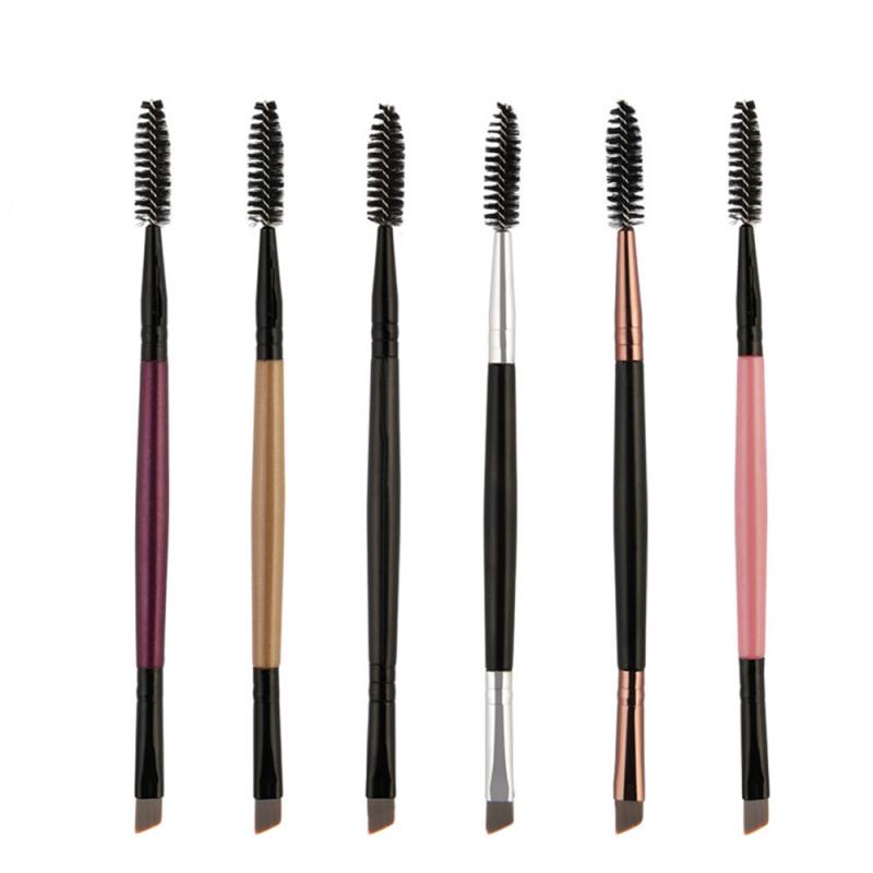 Cepillo para maquillaje de pestañas con mango de madera pincel plano angulado de cejas de doble cara, 1 unidad