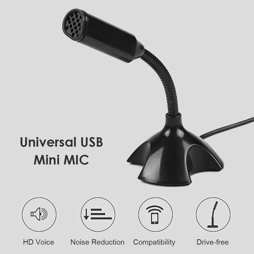Driver-free USB Microphone Computer Universal Mini MIC Recording Plug and Play Microphone Black 0.7-0.9m Cable for PC