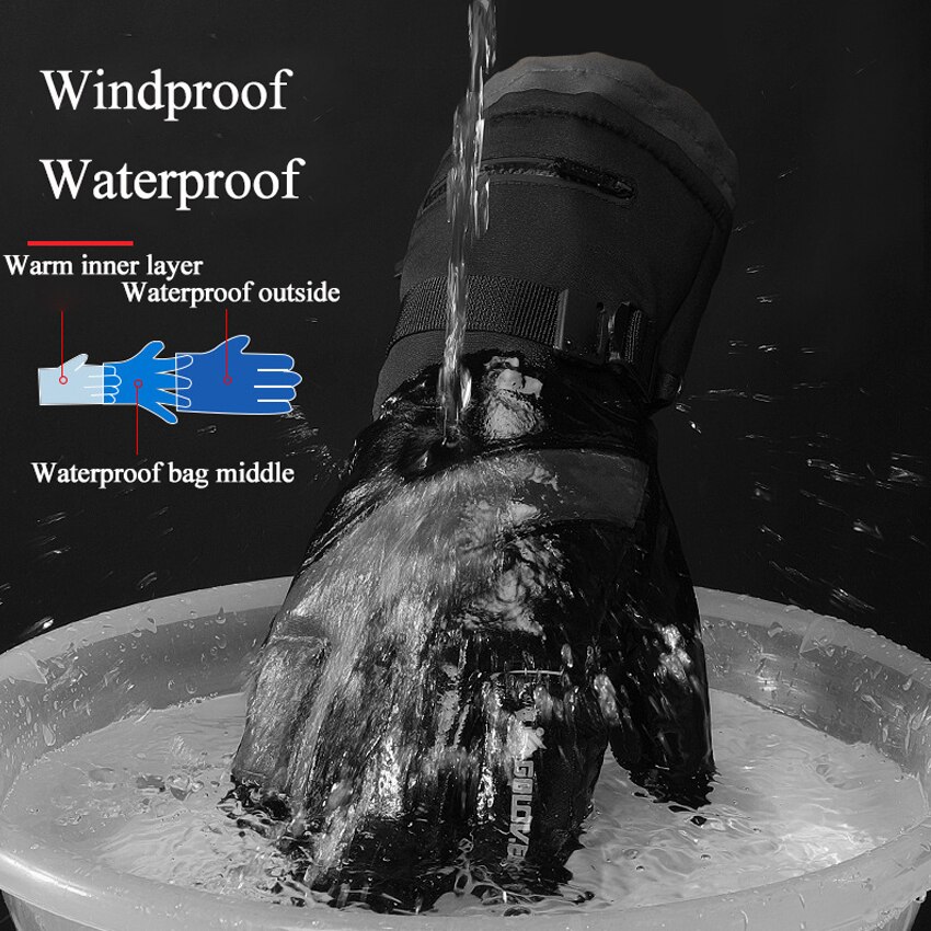 Winter dikke heren handschoenen vierlaags ski warme handschoenen duurzaam waterdicht winddicht antislip fluwelen handschoenen voor heren ritsvak