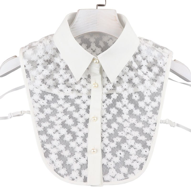 Vrouwen Meisjes Sheer Lace Elegante Nep Kraag Half Shirt Blouse Top Afneembare Kraag Ketting Tie