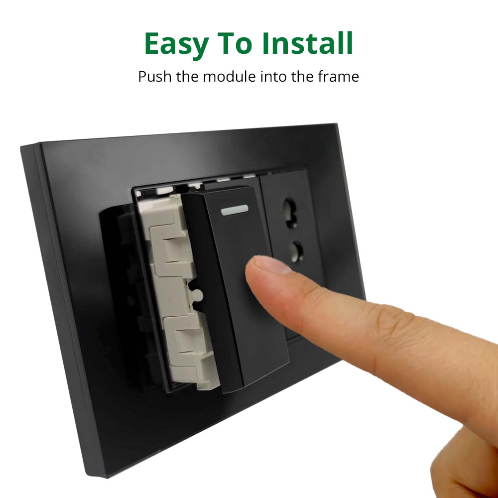 Wallpad DIY Black Tempered Glass Stainless Steel Aluminum Panel Wall Light Switch and Socket 118*75mm Module Frame Only