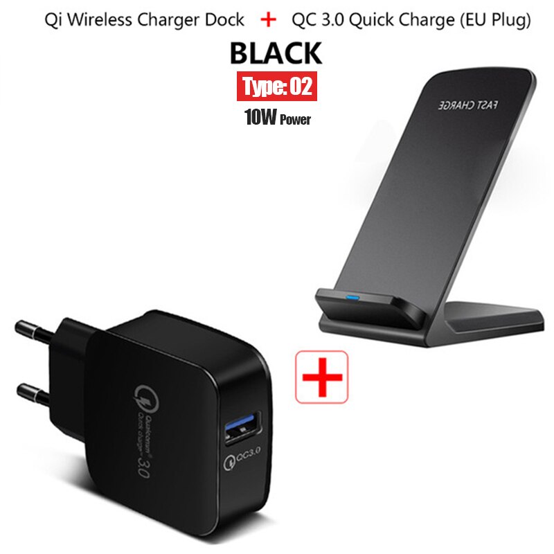 Qi Draadloze Oplader Stand 15W Snel Opladen Voor Huawei Mate 20 Pro Samsung Note 10 Draadloze Lading Pad Voor iphone 11 Pro X Xs Xr: Type 2 QC3.0 Black