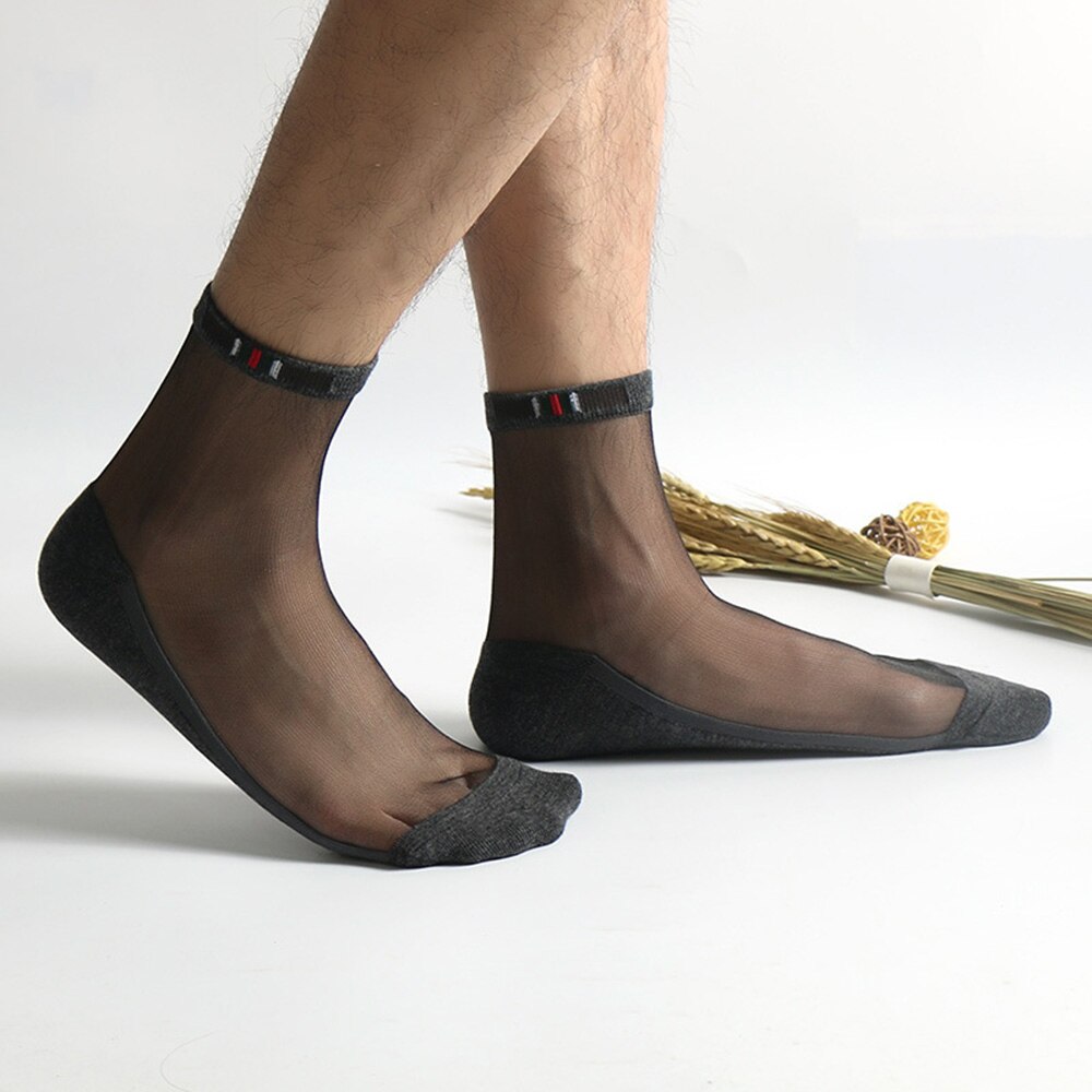 NewMen Socken Ultra-Dünne Glas Silk Kurzen Unsichtbare Transparente Socken Männer Baumwolle Crew Männlichen Baumwolle Anti Skid Atmungsaktive socken: dark grey