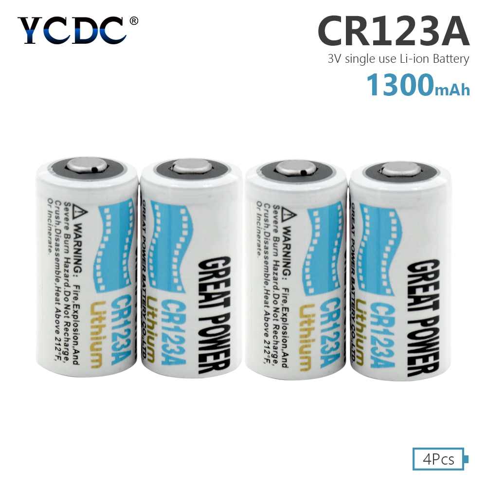 4Pcs 3V 100% Original CR123A Lithium Li-ion Battery 1300mAh K123A, VL123A CR123 CR17345 Batteries For Camera Radio