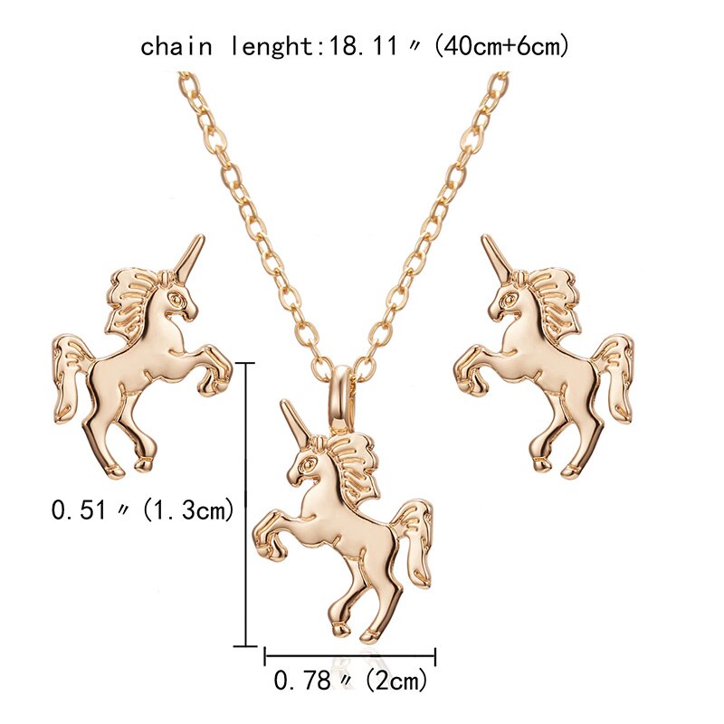 RINHOO Gold Color Jewelry Sets For Women Butterfly Owl Elephant Bird Animal Necklace Earrings Set Jewelry Set Wedding Jewelry: horse