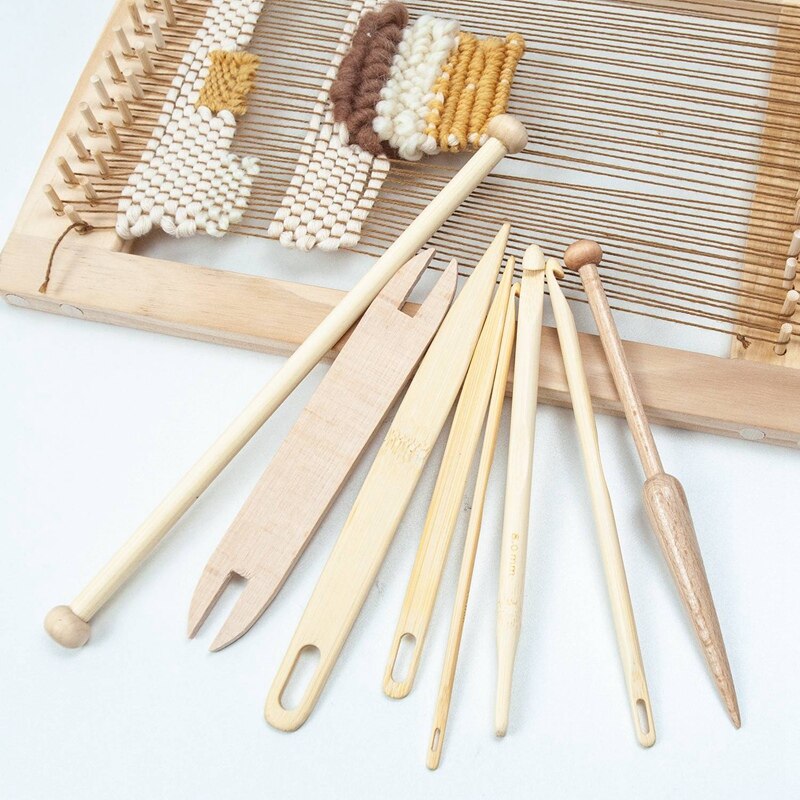 9 Pcs Weven Gereedschap Hout Hand Weefgetouw Stok Set Haak Naald Shuttle Stok Tapestry Weven Accessoires Diy Ambachten
