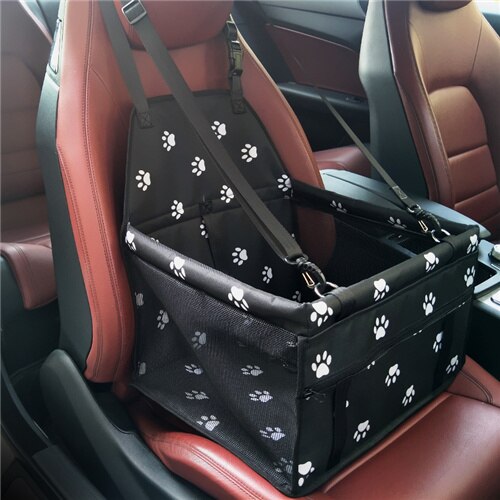 Panier de transport chat chien de luxe | Siège de voiture pour petits chiens, pliable rehausseur de voiture avec boucle de sécurité, accessoires de voyage pour voiture pour animaux de compagnie: Black - Paw
