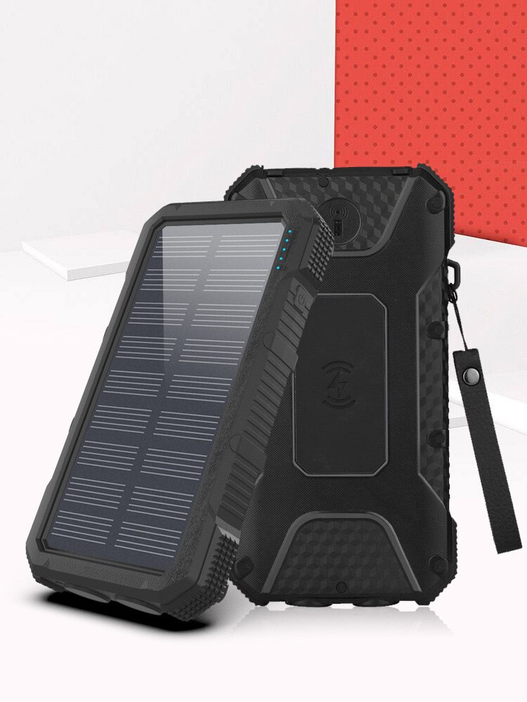 45000mah Wireless Solar Power Bank Portable External Charger Fast Charging PoverBank LED Battery for Iphone Xiaomi Samsung: Black