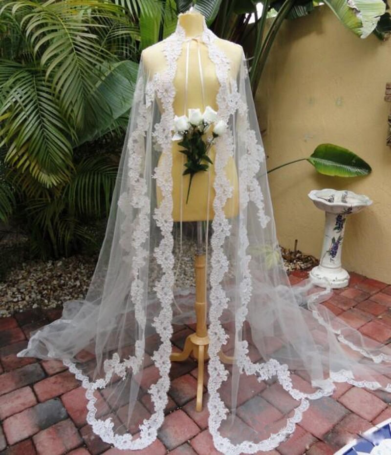 Neue Tüll Mantel Umhänge Für Bräute Spitze Appliqued Hochzeit wickelt Weiß/Elfenbein Braut Hochzeit Jacken Mäntel